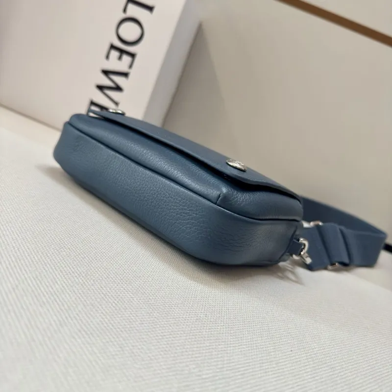 LOEWE Blue Leather Crossbody Satchel Bag - Image 4