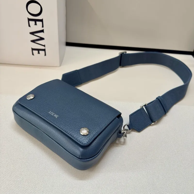 LOEWE Blue Leather Crossbody Satchel Bag - Image 5