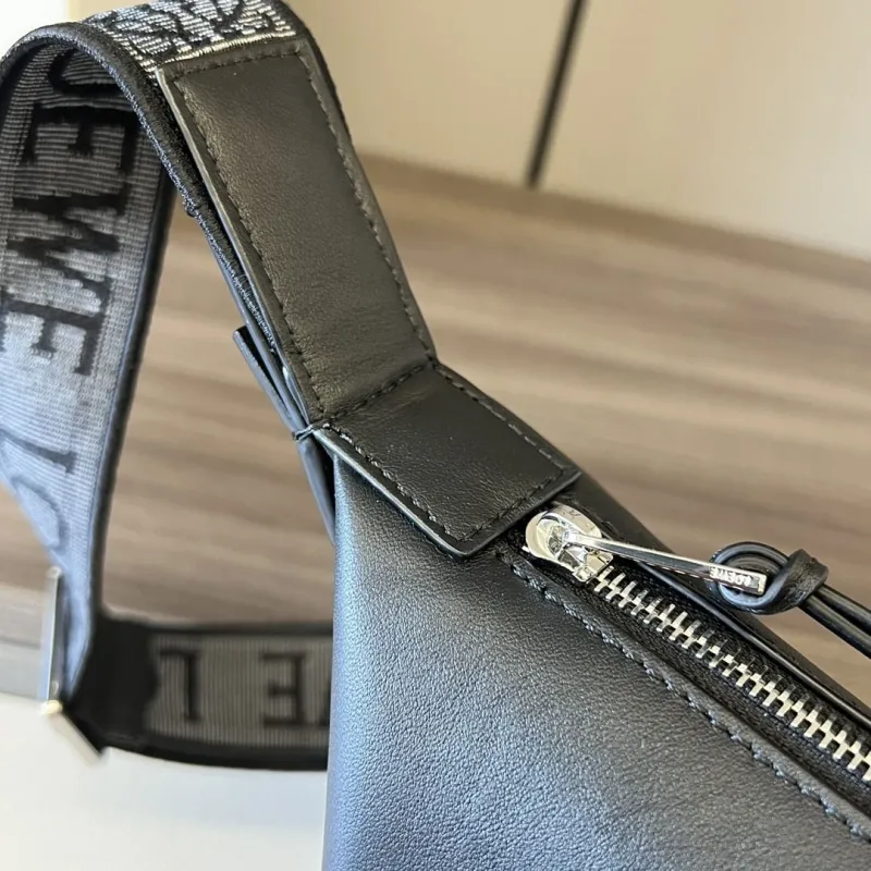 LOEWE Black Leather Crossbody Satchel Bag - Image 6