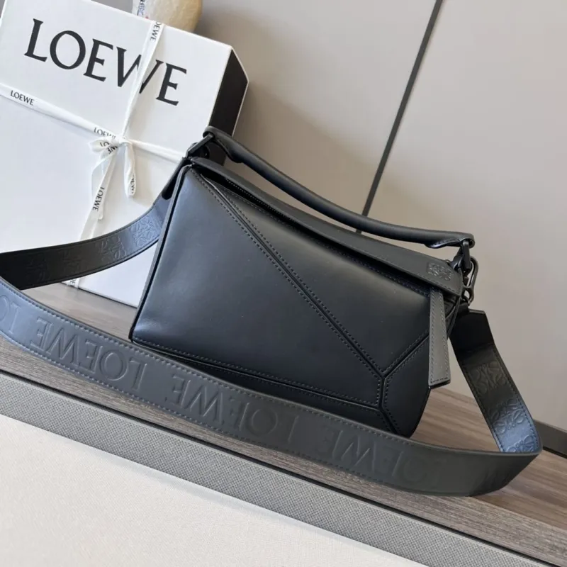 LOEWE Black Leather Satchel Crossbody Bag