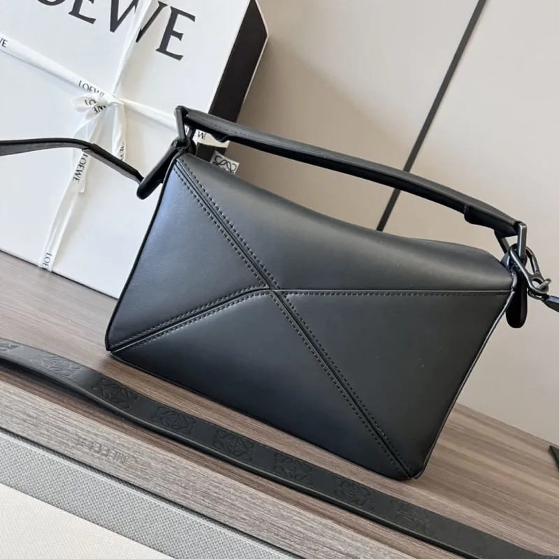 LOEWE Black Leather Satchel Crossbody Bag - Image 3