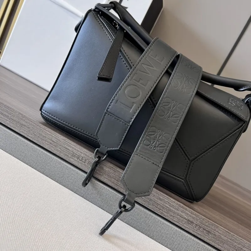 LOEWE Black Leather Satchel Crossbody Bag - Image 9