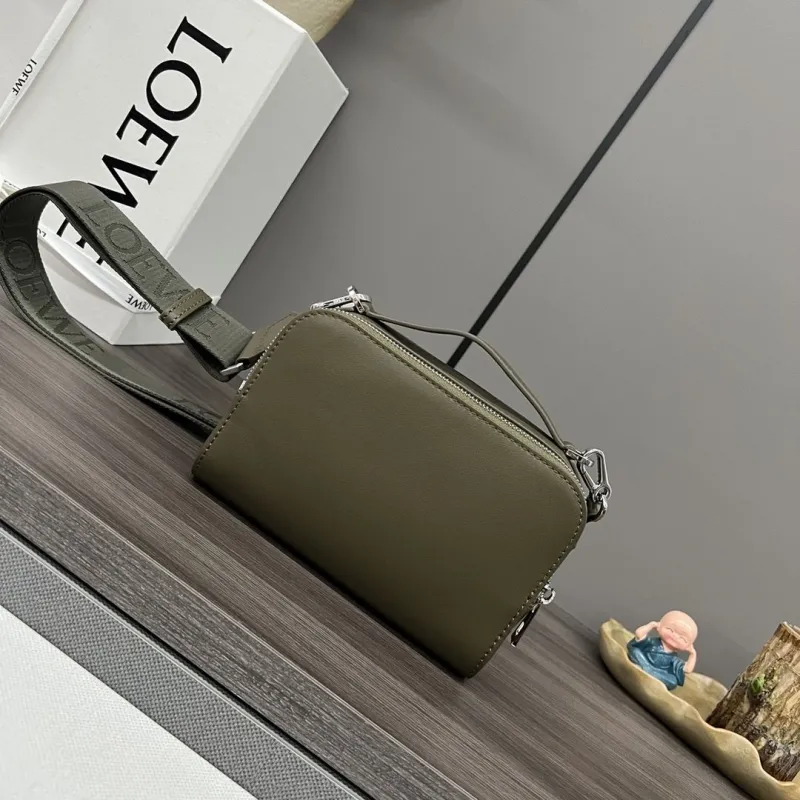 LOEWE Olive Green Leather Crossbody Satchel Bag - Image 3
