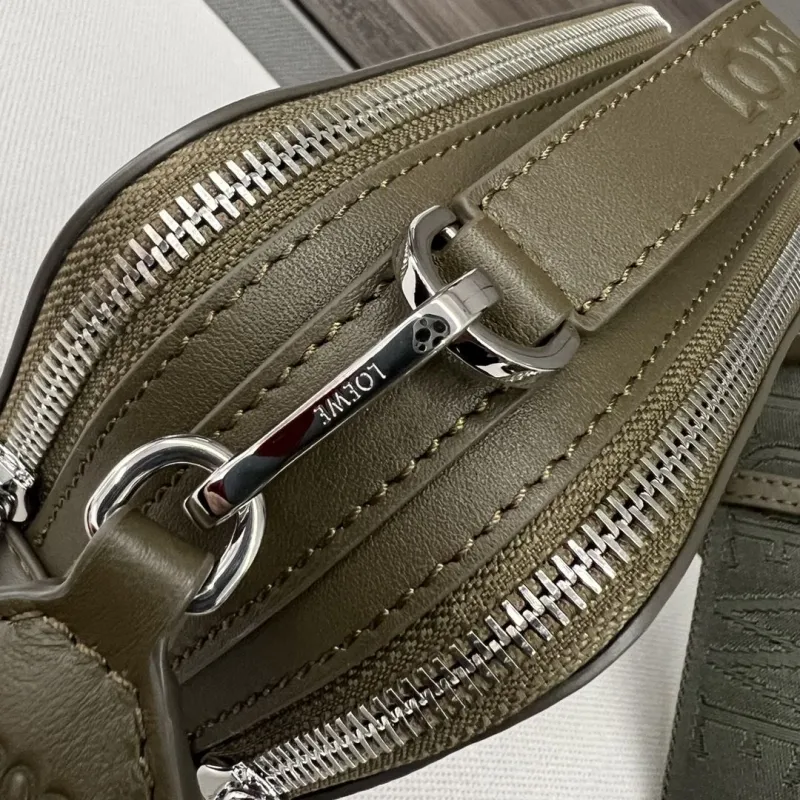 LOEWE Olive Green Leather Crossbody Satchel Bag - Image 7