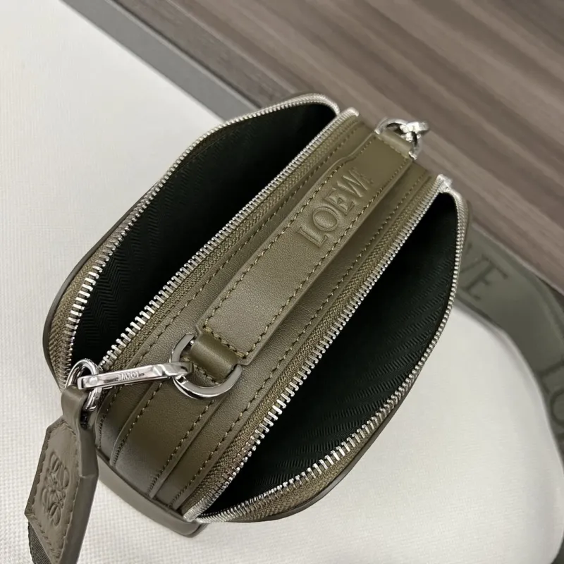 LOEWE Olive Green Leather Crossbody Satchel Bag - Image 8