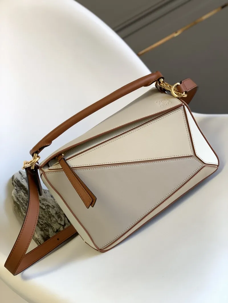 Loewe Off-white Brown Leather Satchel Bag