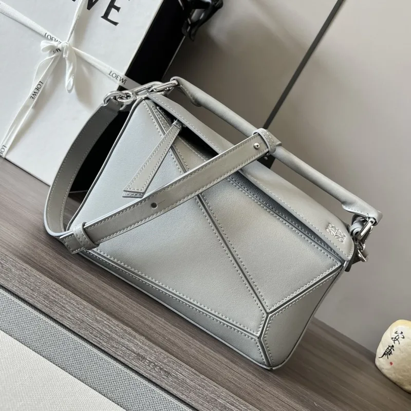 Loewe Gray Leather Satchel Crossbody Bag