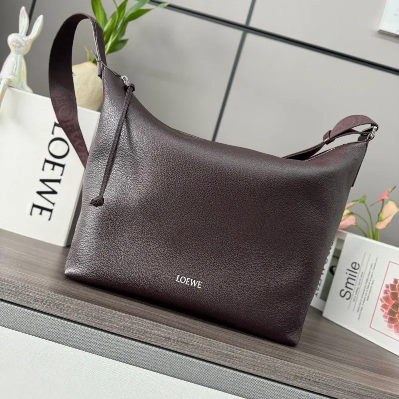 LOEWE Dark Brown Leather Hobo Shoulder Bag