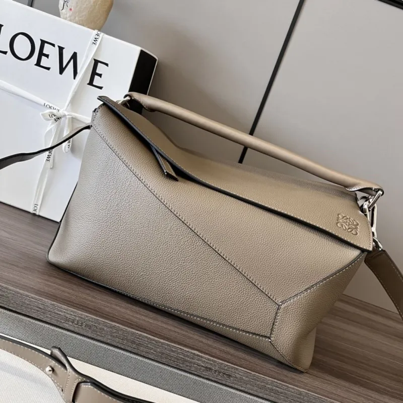 LOEWE Taupe Leather Satchel Bag