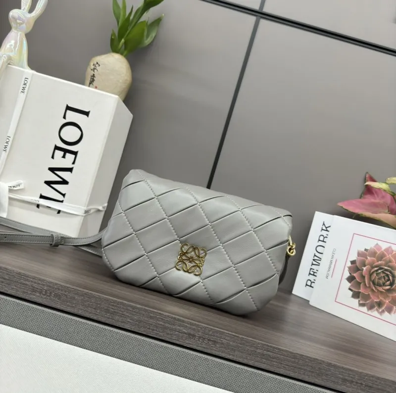 Loewe Gray Quilted Crossbody Satchel Bag