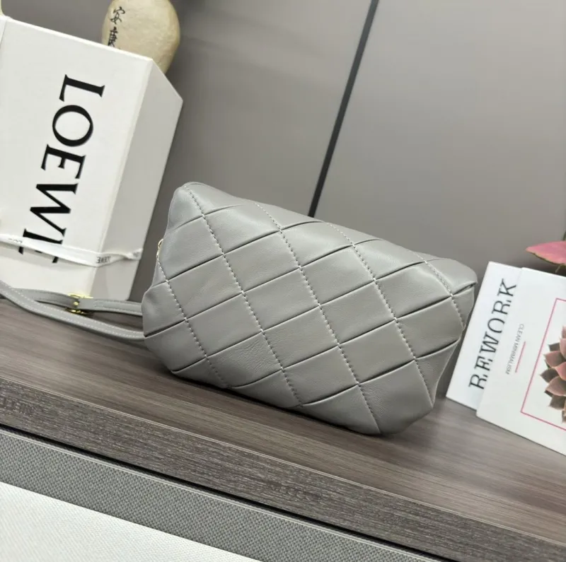 Loewe Gray Quilted Crossbody Satchel Bag - Image 3