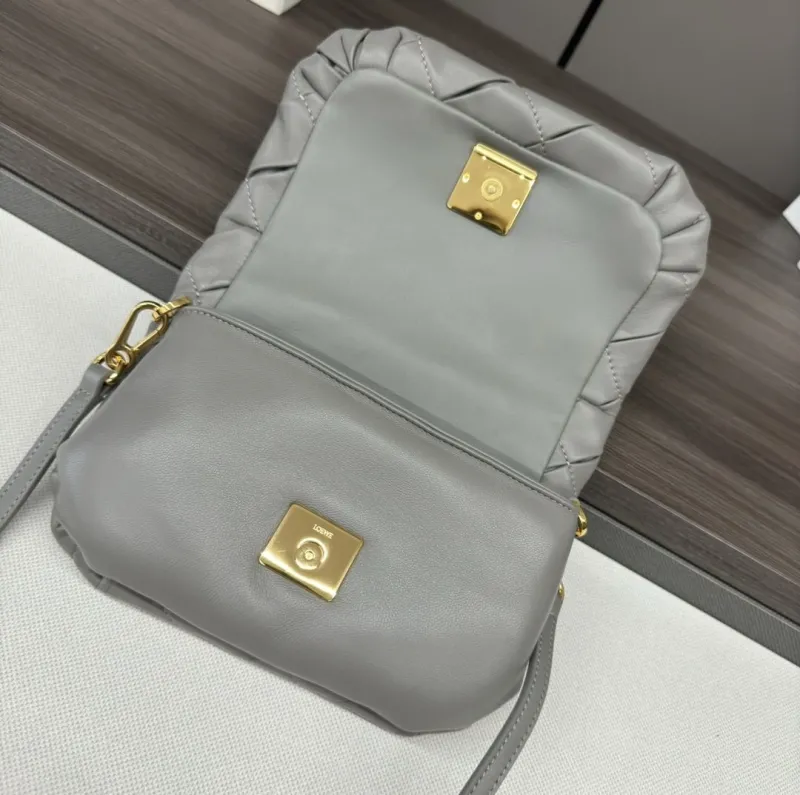 Loewe Gray Quilted Crossbody Satchel Bag - Image 7
