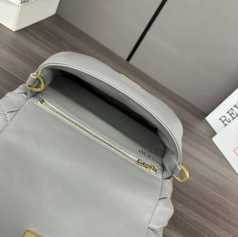 Loewe Gray Quilted Crossbody Satchel Bag - Image 9