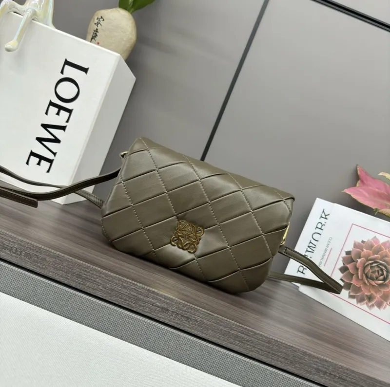 LOEWE Olive Quilted Crossbody Satchel Bag