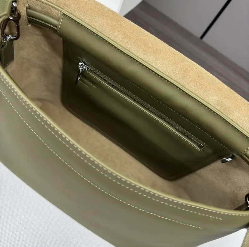 LOEWE Olive Green Leather Satchel Crossbody Bag - Image 8