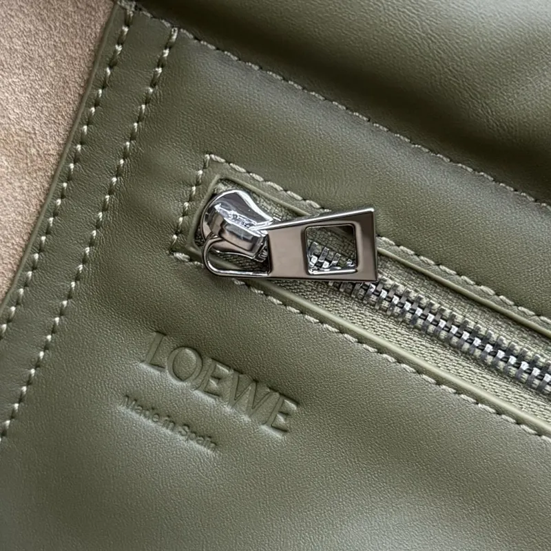 LOEWE Olive Green Leather Satchel Crossbody Bag - Image 9