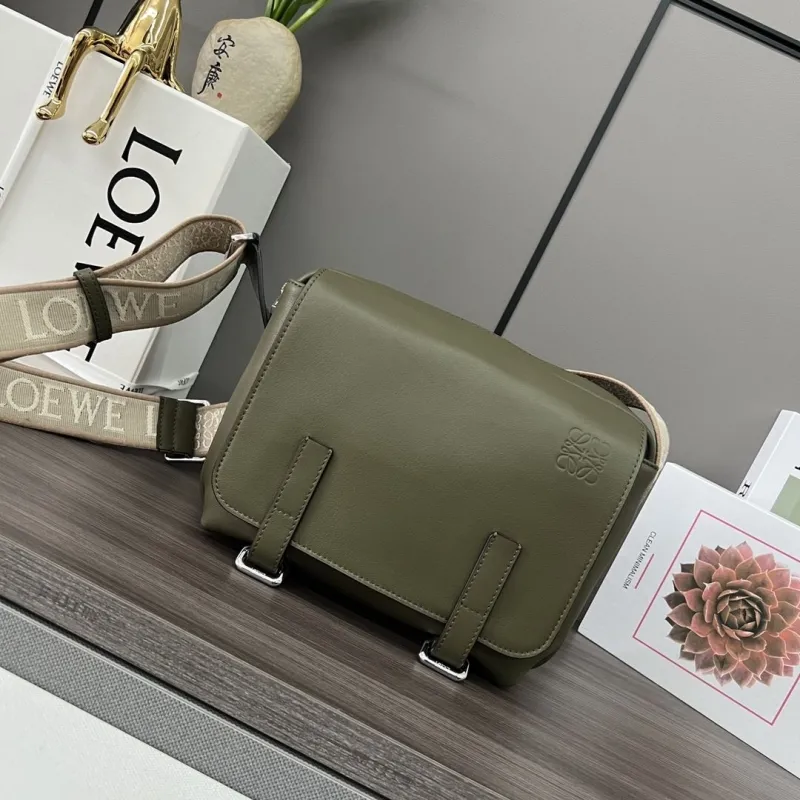 Loewe Olive Green Leather Messenger Crossbody Bag
