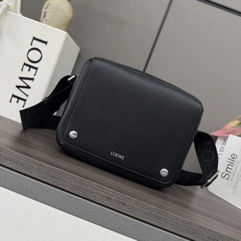 LOEWE Black Leather Crossbody Messenger Bag 489