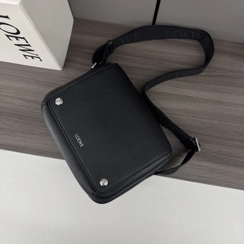 LOEWE Black Leather Crossbody Messenger Bag 489 - Image 7