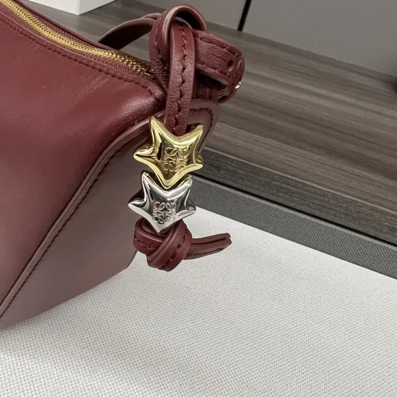 LOEWE Burgundy Leather Crossbody Satchel Bag - Image 6