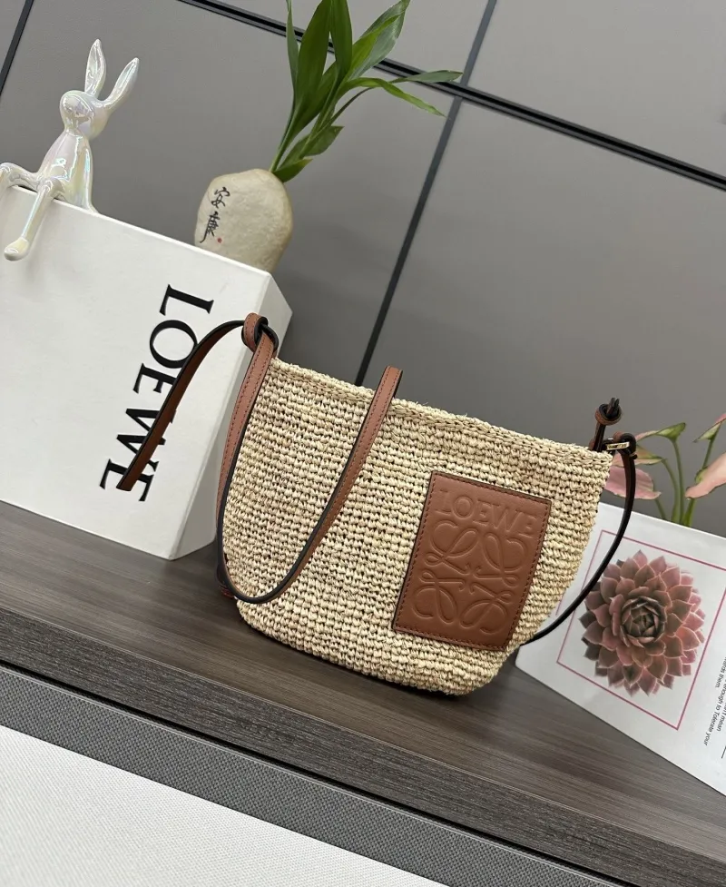LOEWE Natural Beige Woven Straw Crossbody Bag