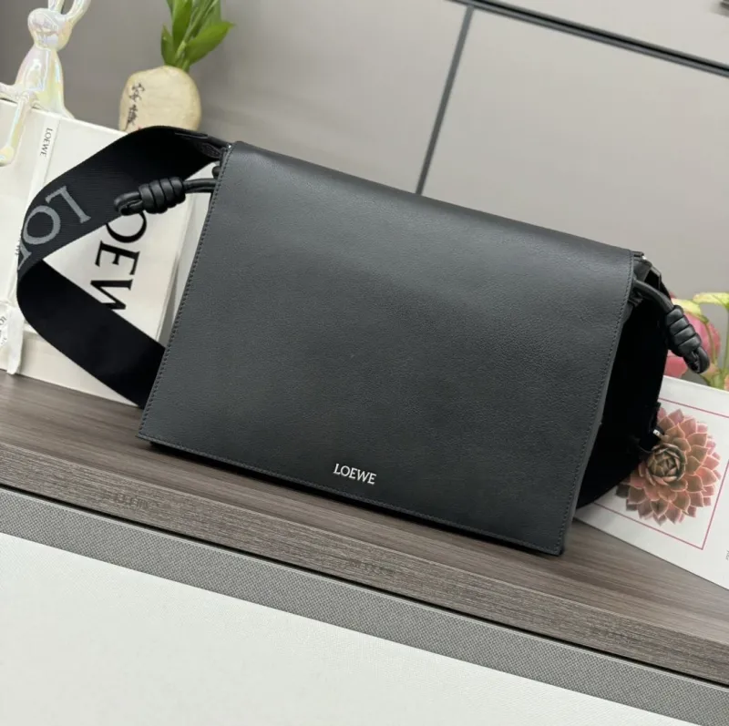 LOEWE Black Leather Crossbody Messenger Bag