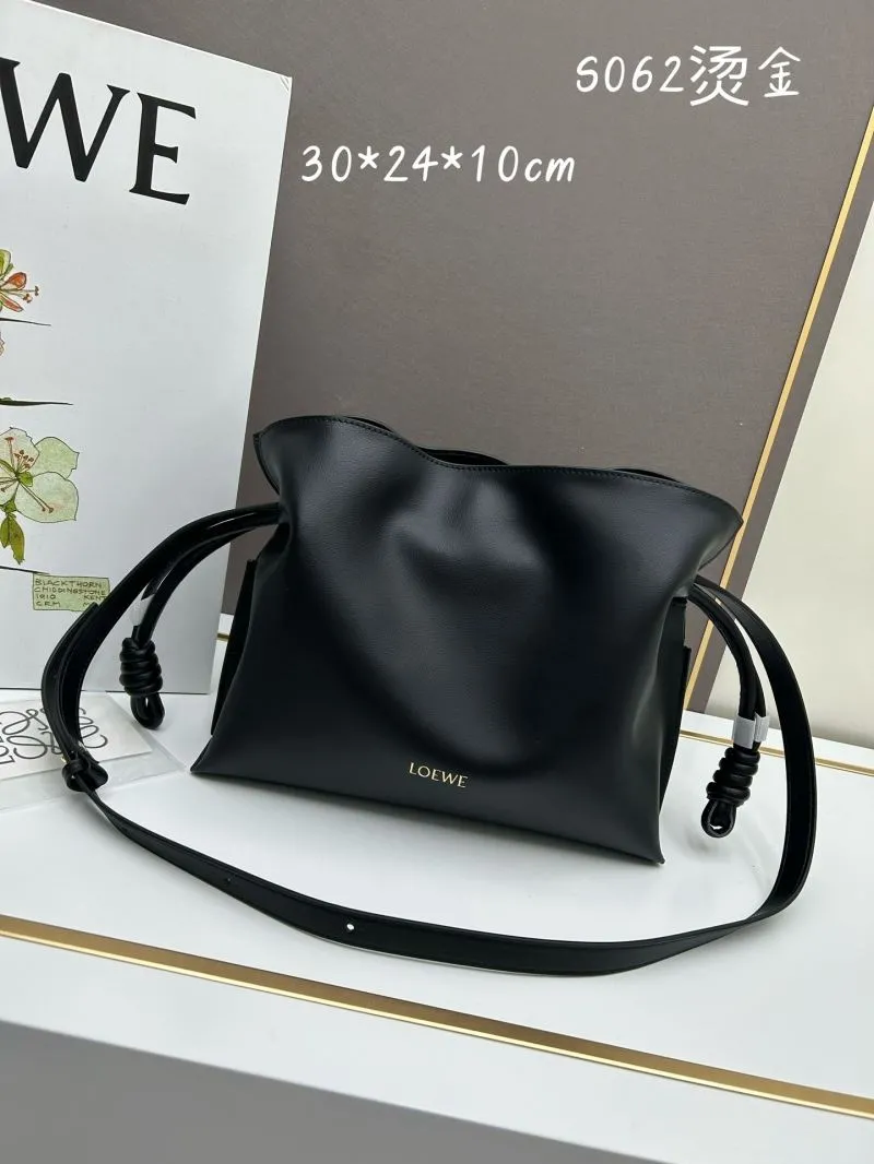 LOEWE S062 Black Leather Satchel Crossbody Bag