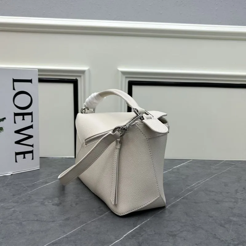 LOEWE Puzzle Ivory Leather Satchel Crossbody Bag