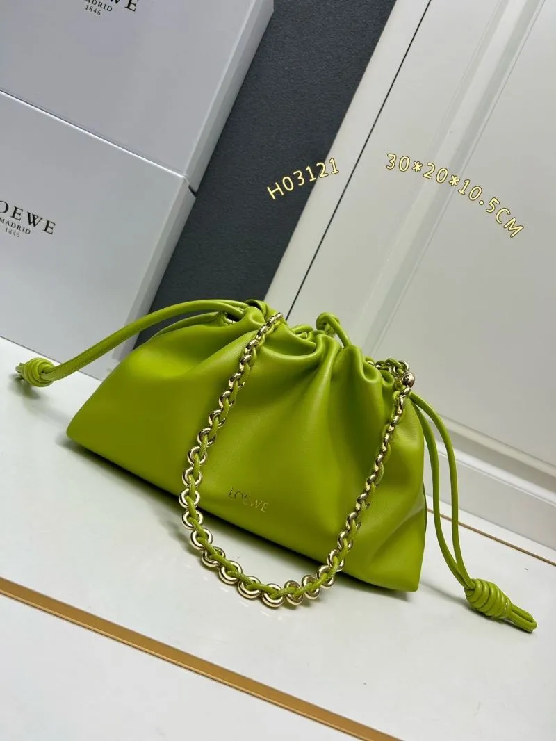 LOEWE Lime Green Chain Drawstring Satchel Bag H03121