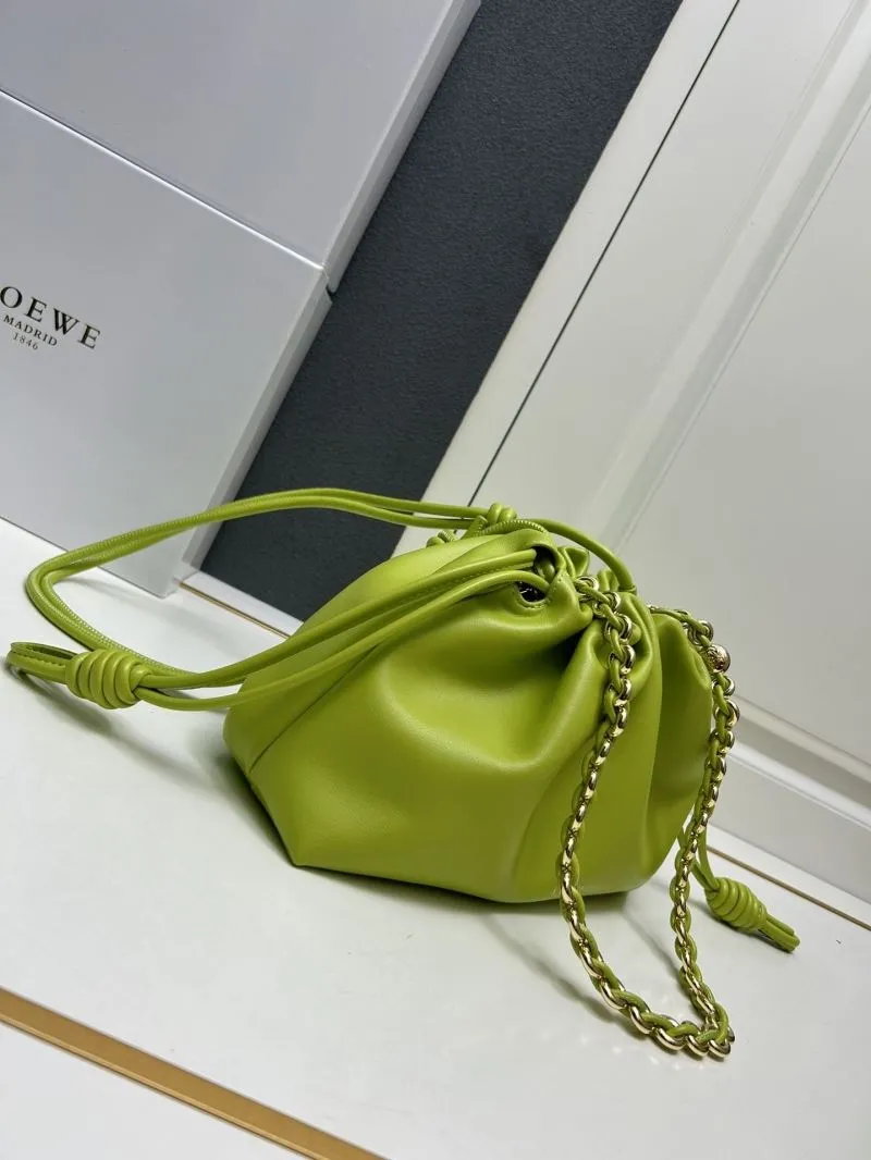Alternative view of LOEWE Lime Green Chain Drawstring Satchel Bag H03121