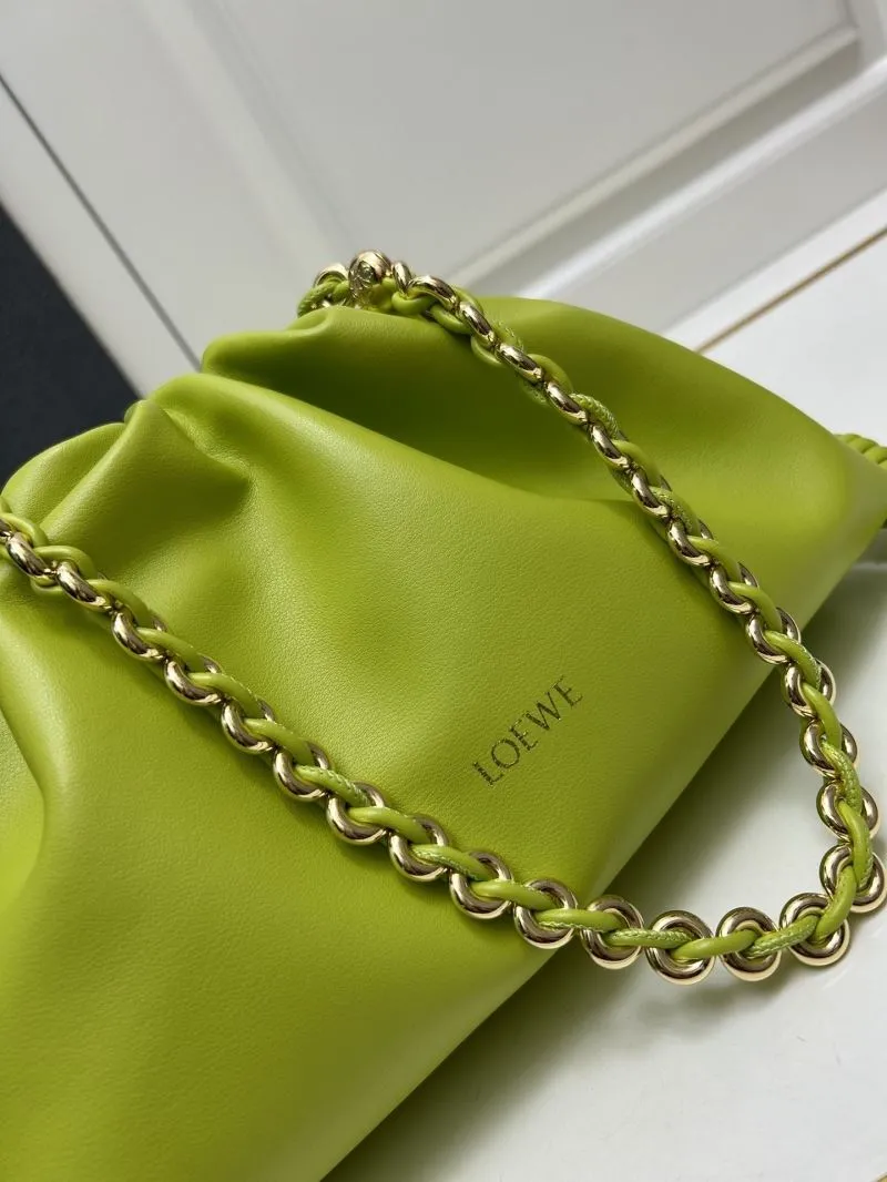 LOEWE Lime Green Chain Drawstring Satchel Bag H03121 - Image 3