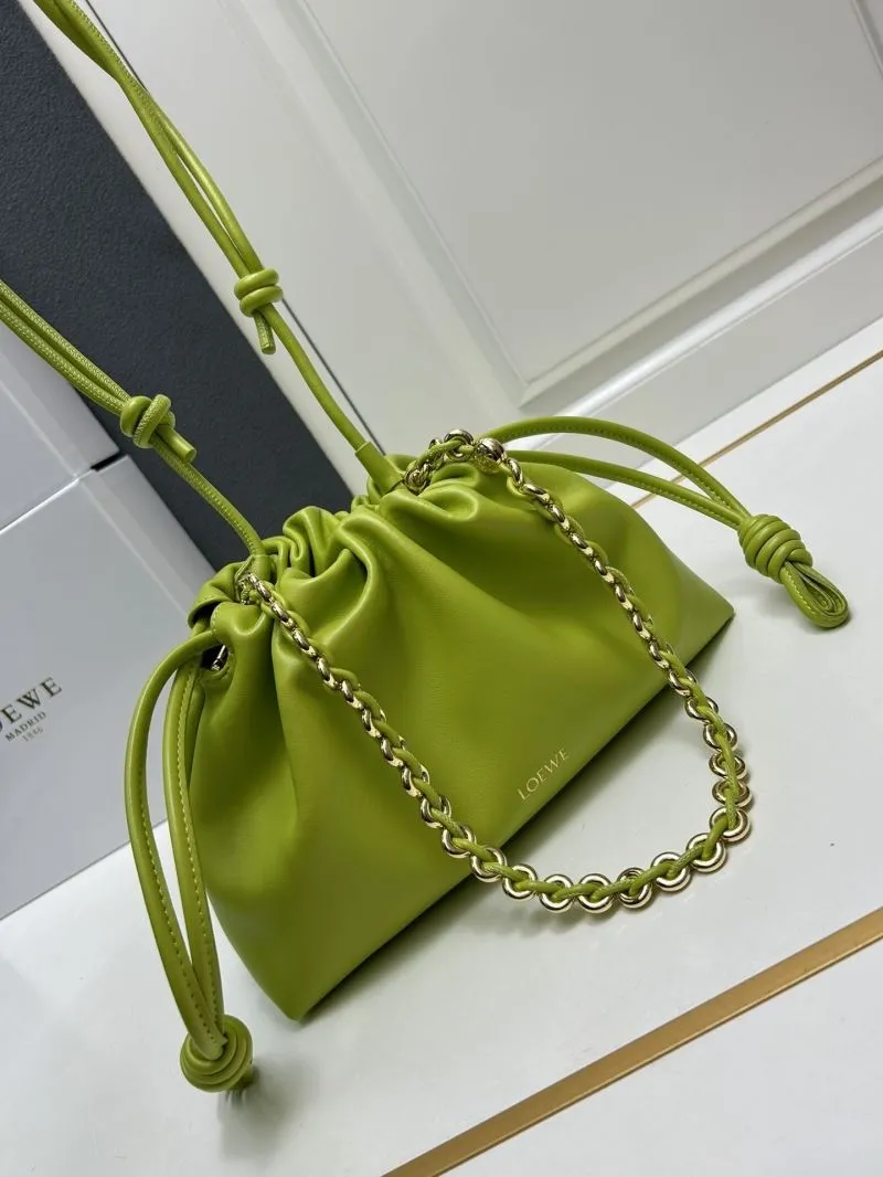 LOEWE Lime Green Chain Drawstring Satchel Bag H03121 - Image 4