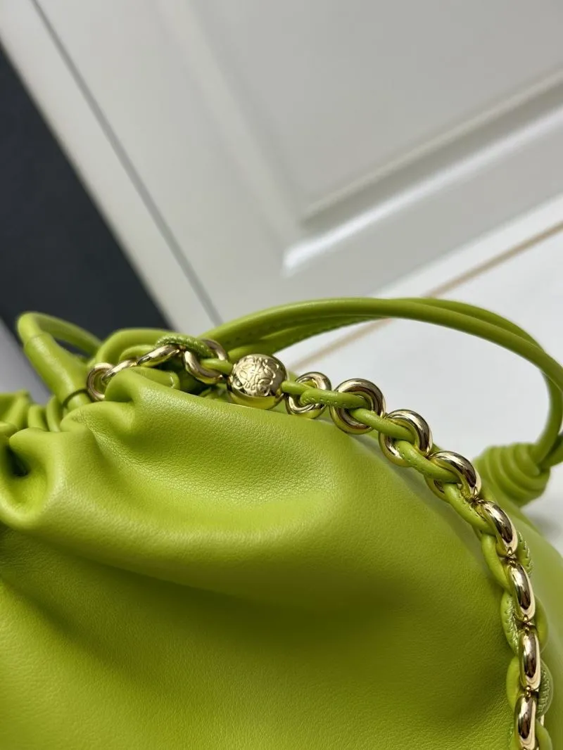 LOEWE Lime Green Chain Drawstring Satchel Bag H03121 - Image 5