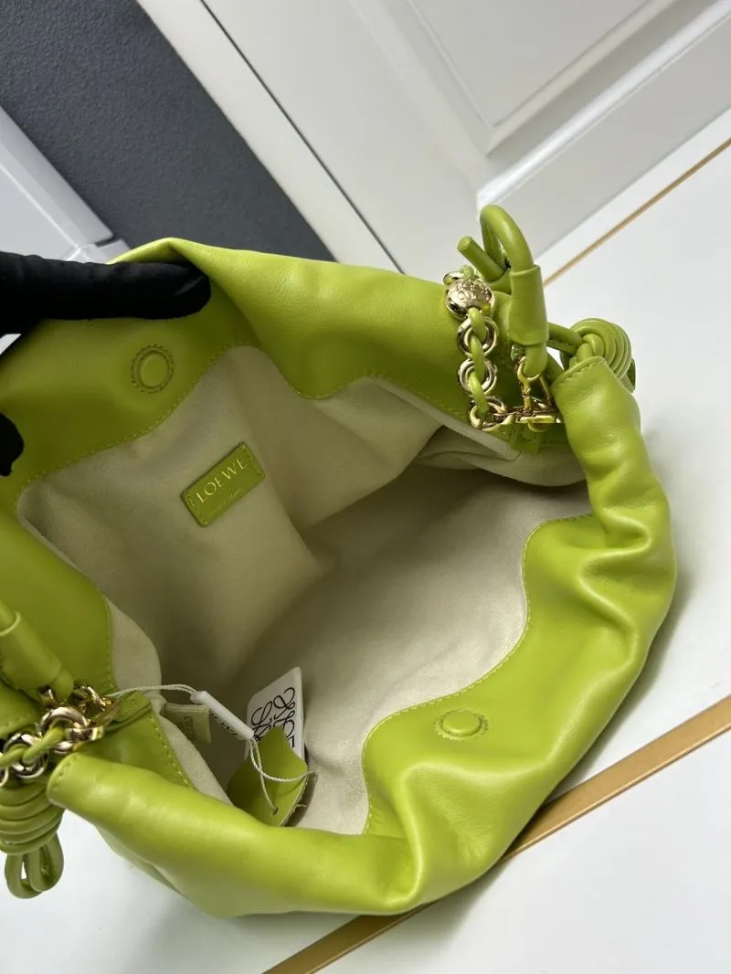 LOEWE Lime Green Chain Drawstring Satchel Bag H03121 - Image 8