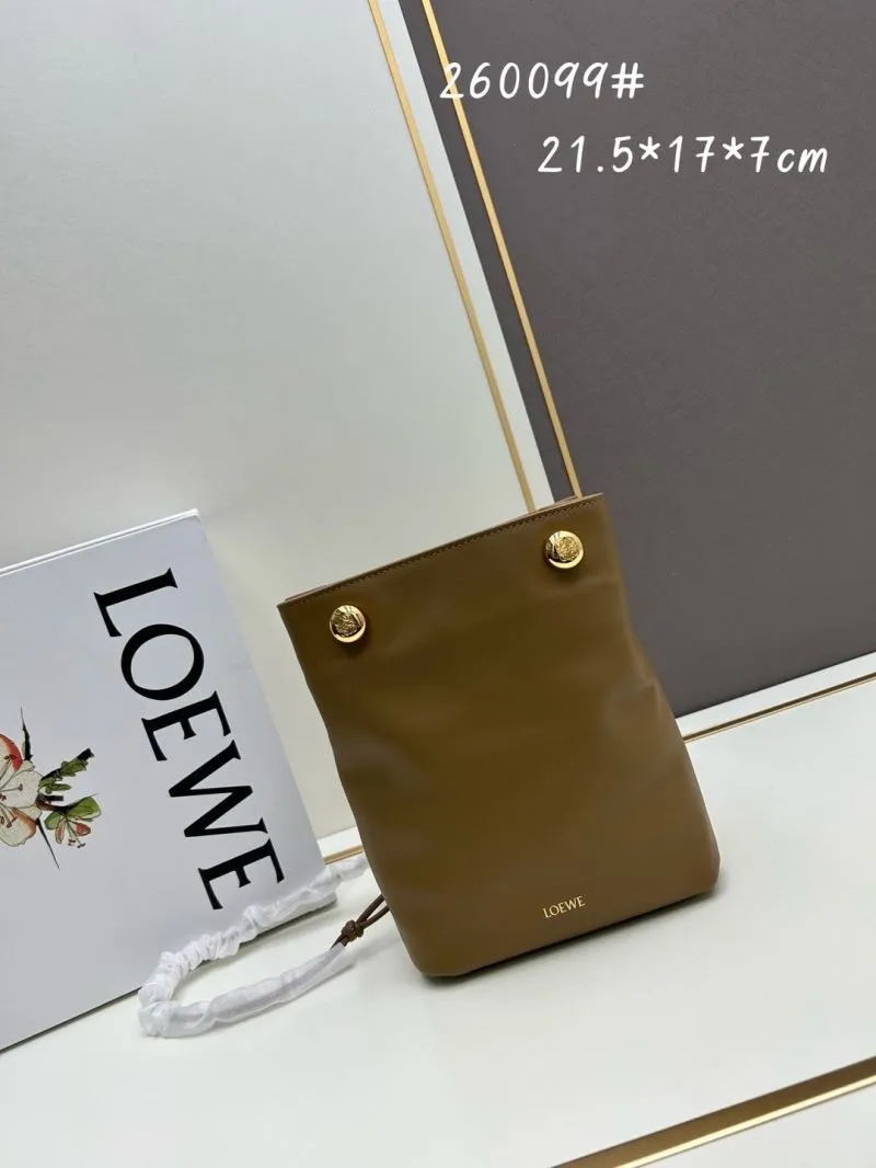 LOEWE Brown Drawstring Bucket Bag 260099
