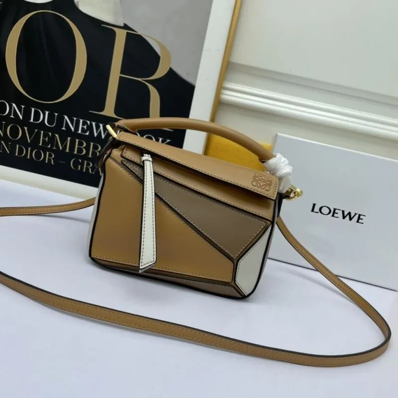 LOEWE Tan White Mini Satchel Crossbody Bag