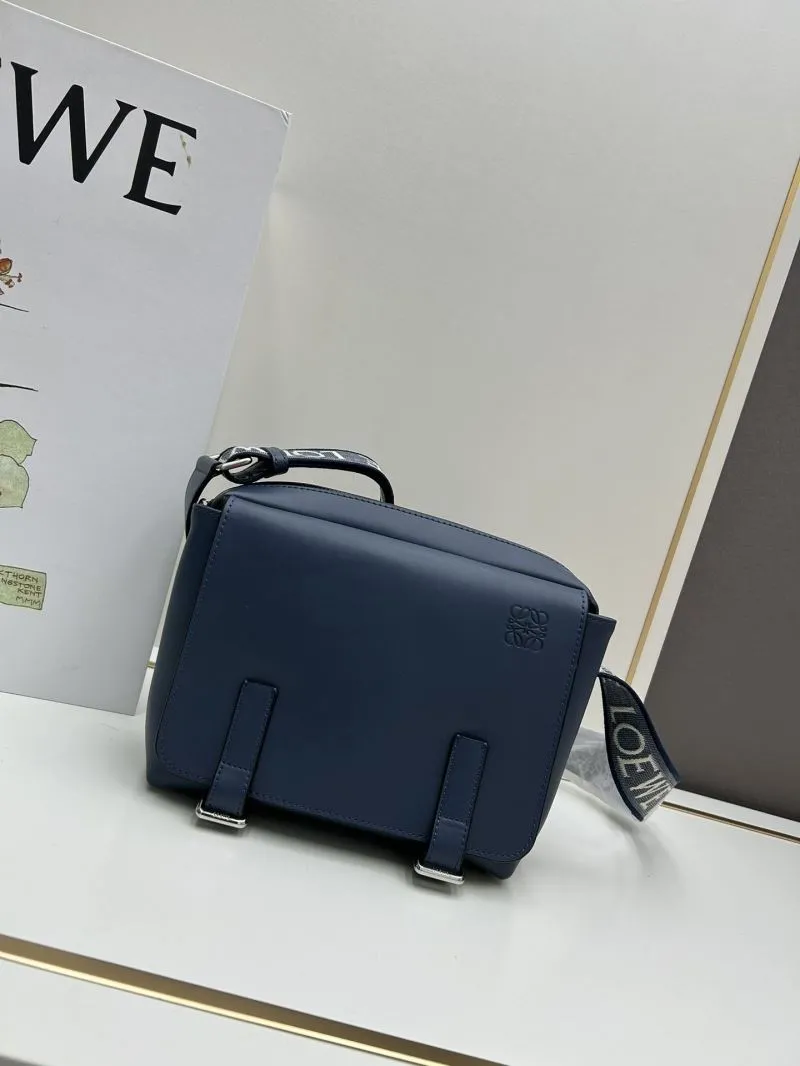 Loewe Navy Blue Leather Crossbody Satchel Bag