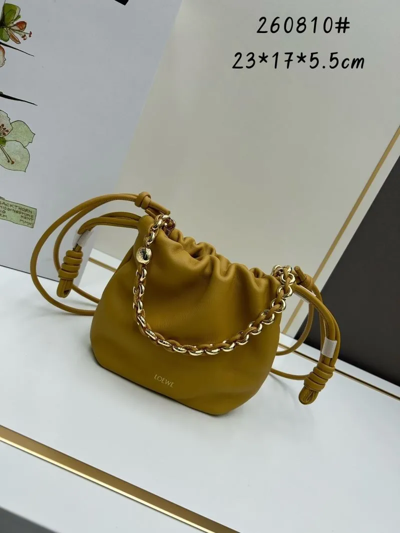 LOEWE Mustard Yellow Drawstring Crossbody Bucket Bag 260810