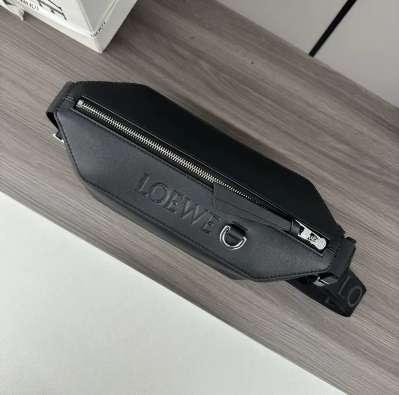 LOEWE Black Leather Waist Chest Sling Bag - Image 4