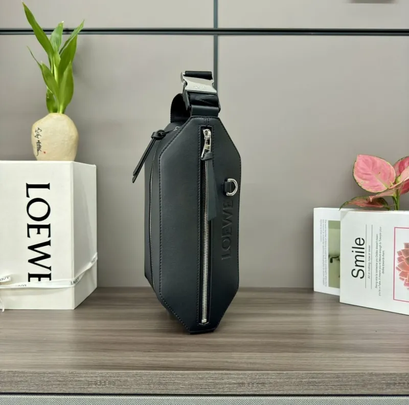 LOEWE Black Leather Waist Chest Sling Bag - Image 8