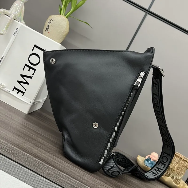 LOEWE Black Leather Chest Sling Bag - Image 4