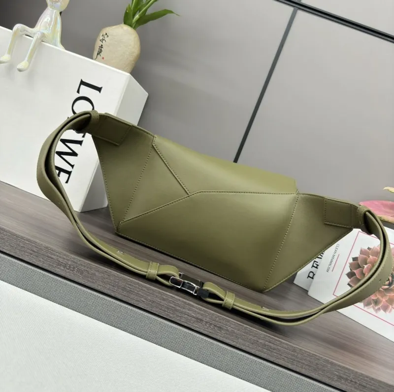 Loewe Olive Green Leather Waist Chest Pack - Image 3