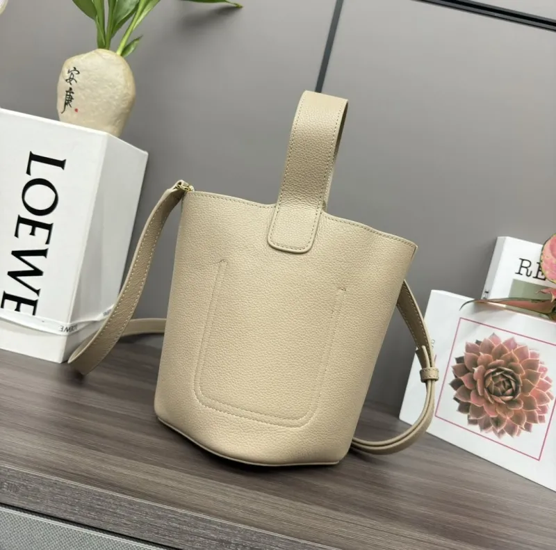 Loewe Beige Leather Crossbody Bucket Bag - Image 3