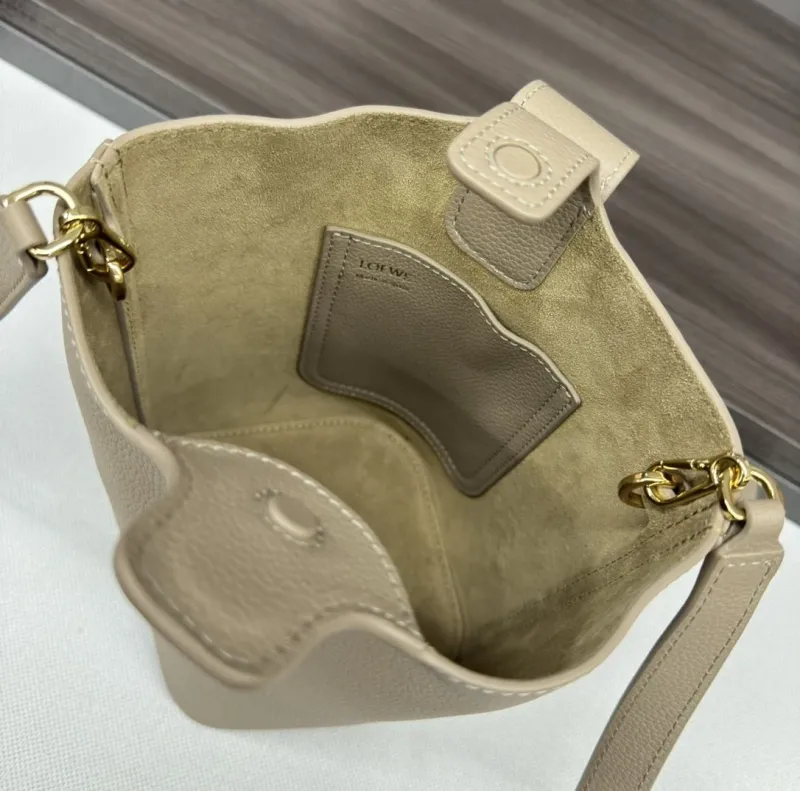 Loewe Beige Leather Crossbody Bucket Bag - Image 8