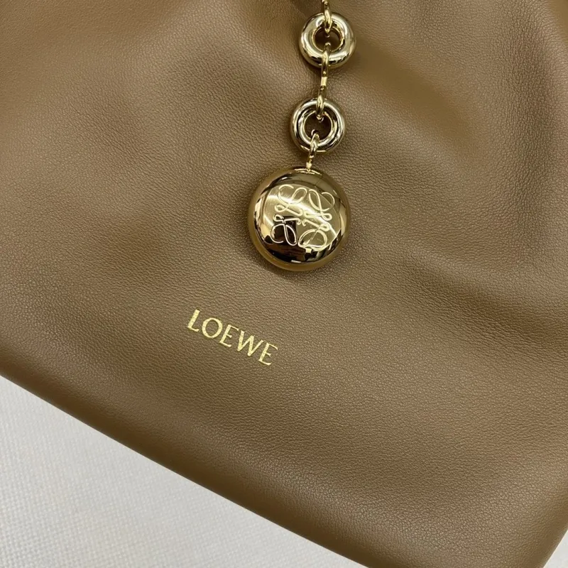 LOEWE Tan Leather Bucket Bag with Chain Strap - Image 5