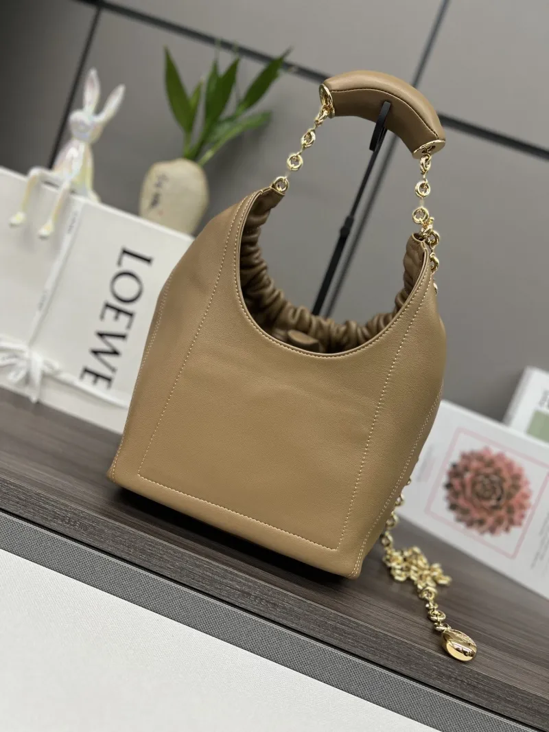 LOEWE Tan Leather Bucket Bag with Chain Strap - Image 6