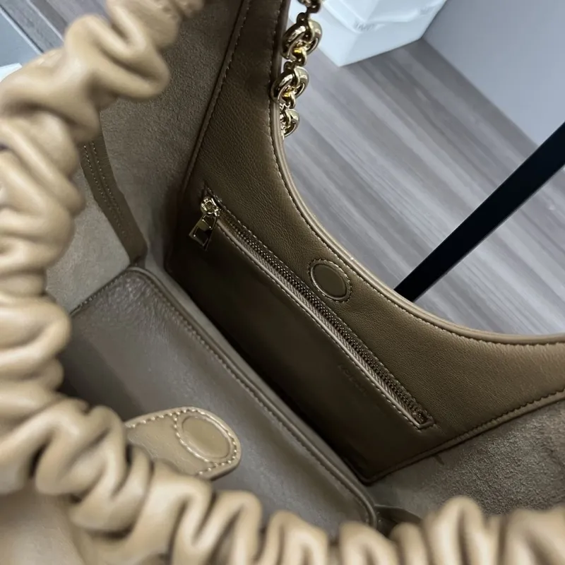 LOEWE Tan Leather Bucket Bag with Chain Strap - Image 8
