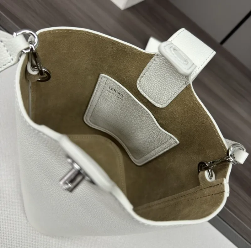 Loewe White Leather Crossbody Bucket Bag - Image 8