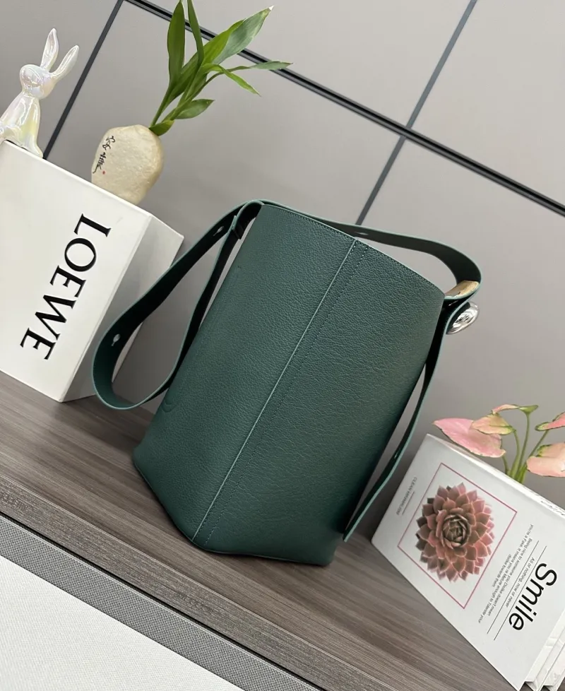 LOEWE Dark Green Leather Bucket Bag - Image 3