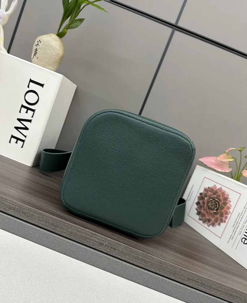 LOEWE Dark Green Leather Bucket Bag - Image 4